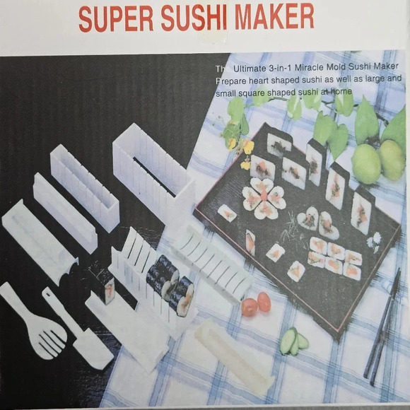 Super Sushi Maker Kit 3 in 1 Miracle Sushi Mold New in Box with Bamboo Sushi Mat - Picture 1 of 4
